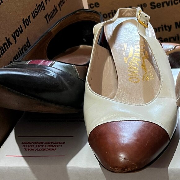 Ferragamo 80s Sling back sz 7.5 AA Shoes w Kitten Heel scratch on toe, see pic - Picture 8 of 9